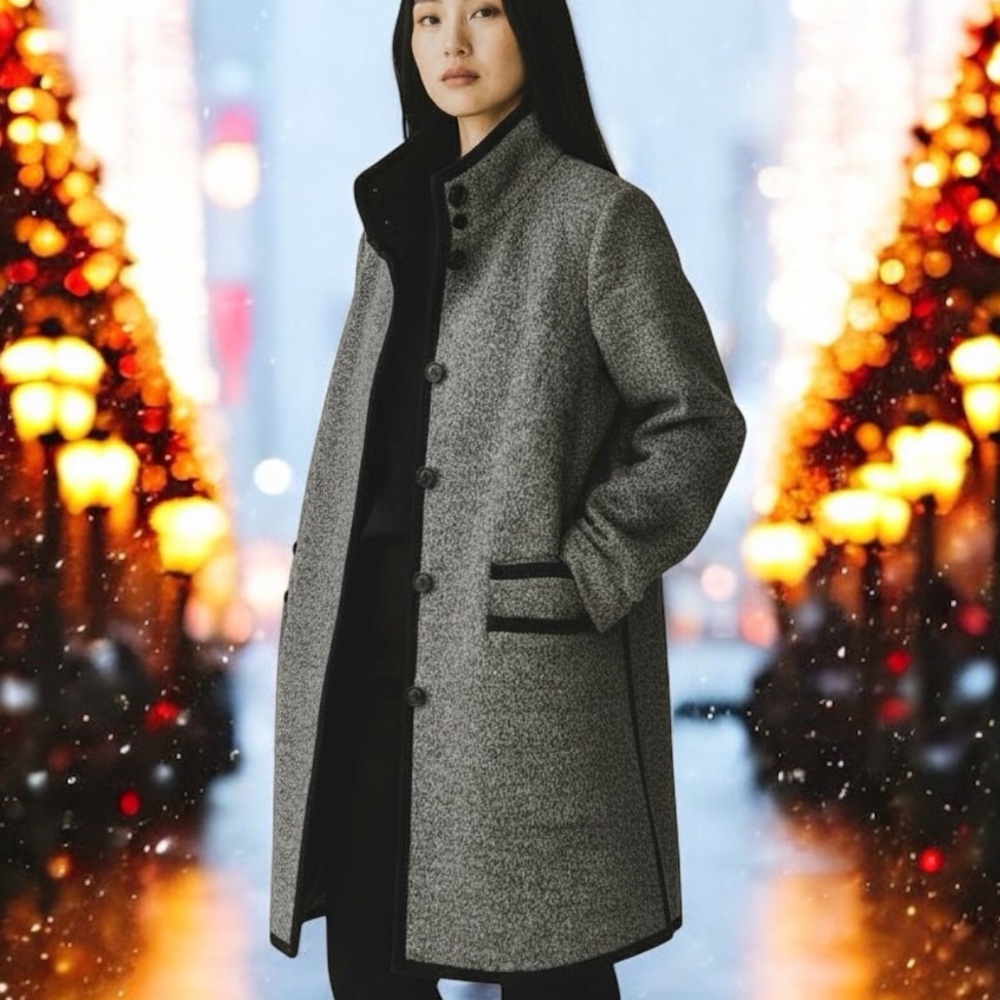 ZARA Trafaluc Bouclé Wool-Blend Oversized Coat – Grey, Size S (Fits US M)